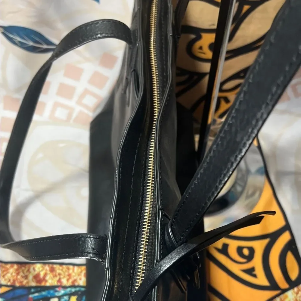 Fossil Emma Black Leather Tote with Key Accent